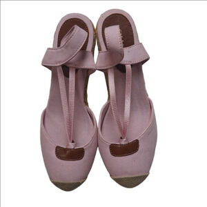 Chaps Pink Espadrille Sandals with Brown Accents